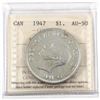 Image 1 : Silver $1 1947 Maple Leaf ICCS Certified AU-50. Full white Key Date coin!