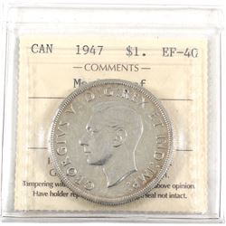 Silver $1 1947 Maple Leaf ICCS Certified EF-40 Great mid-grade coin.