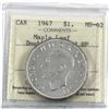 Image 1 : Silver $1 1947 Maple Leaf Double Punch HP ICCS Certified MS-62