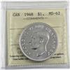 Image 1 : Silver $1 1948 ICCS Certified MS-62! A blast white Key Date coin with a hint of Cameo that adds to t