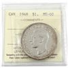 Image 1 : Silver $1 1948 ICCS Certified MS-60! *Key Date* Bright Lustrous coin with soft hints of Golden tones