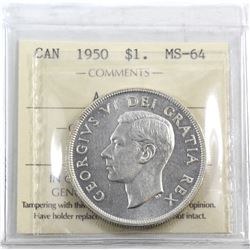 Silver $1 1950 Arnprior ICCS Certified MS-64