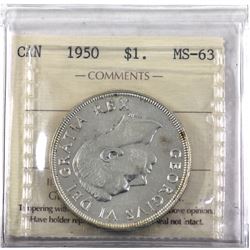 Silver $1 1950 Arnprior ICCS Certified MS-63