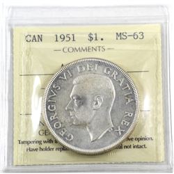 Silver $1 1951 Arnprior ICCS Certified MS-63!