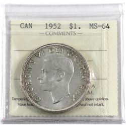 Silver $1 1952 NWL ICCS Certified MS-64.