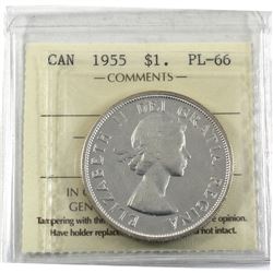 Silver $1 1955 ICCS Certified PL-66 Cameo. Full white with mirror like fields.