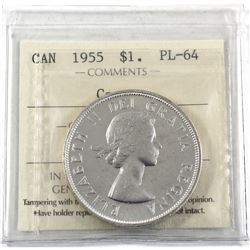 Silver $1 1955 ICCS Certified PL-64 Cameo