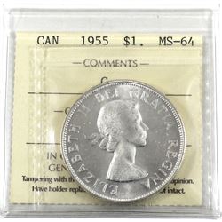 Silver $1 1955 ICCS Certified MS-64 Cameo! Blast White with great eye appeal.
