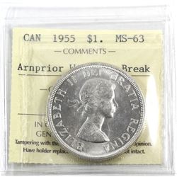 Silver $1 1955 Arnprior With Die Breaks ICCS Certified MS-63! Full White coin!