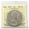 Image 1 : Silver $1 1957 ICCS Certified MS-65! *LOW POP* Bright white coin with choice fields.