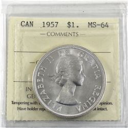 Silver $1 1957 ICCS Certified MS-64