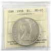 Image 1 : Silver $1 1958 ICCS Certified MS-65. Smooth fields with light toning throughout.
