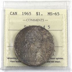 Silver $1 1965 SmBds Pointed 5 ICCS Certified MS-65