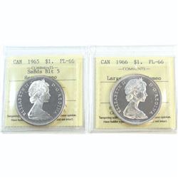 Silver $1 1965 SmBds Blunt 5, Heavy Cameo & 1966 Large Beads, Cameo ICCS Certified PL-66. 2pcs.