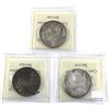 Image 2 : Silver $1 1965 LgeBds Blunt 5 SmBds Blt 5, & SmBds Ptd 5 all ICCS Certified MS-64 lightly toned (3pc