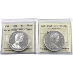 Silver $1 1966 Large Beads & 1967 ICCS Certified PL-66 Heavy Cameo. 2pcs.