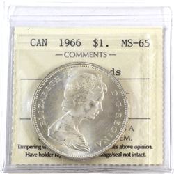 Silver $1 1966 Large Beads ICCS Certified MS-65. A choice coin with clean fields.
