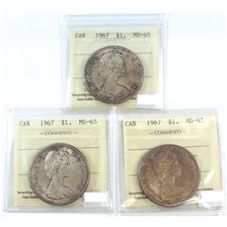Silver $1 1967 ICCS Certified MS-65. 3pcs.