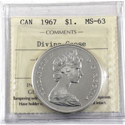 Silver $1 1967 Diving Goose ICCS Certified MS-63