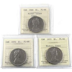 Nickel $1 1968 Normal Island Cameo, 1970 & 1972 Cameo ICCS Certified PL-66. 3pcs