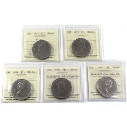 Nickel $1 1971, 1972,1974, 1974 Ch# 1974 REV-019, & 1974 Double Yoke #2 ICCS Certified MS-64. 5pcs