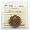 Image 1 : Loon $1 1992 Confederation ICCS Certified MS-67! TOP GRADE!