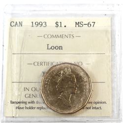 Loon $1 1993 ICCS Certified MS-67 TOP GRADE!