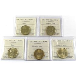 Loon $1 2013, 2014 Olympic, 2015, 2016 Olympic & 2016 Women's Right to Vote ICCS Certified MS-66. 5p