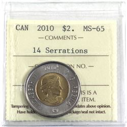 $2 2010 14 Serrations ICCS Certified MS-65.