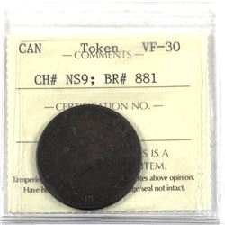 Token 1814 Nova Scotia Half Penny Carritt & Alport Token CH# NS-9 BR# 881 ICCS Certified VF-30