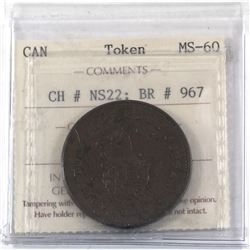Token 1838 Nova Scotia Trade & Navigation CH# NS-22, BR# 967 ICCS Certified MS-60.
