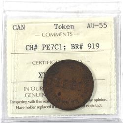 Token 1857 P.E.I "Self Government and Free Trade" CH# PE-7C1 BR# 919. ICCS Certified AU-55!