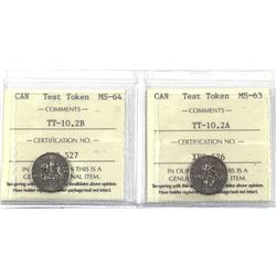 Token: Pair of 2 1965 10-cent Test tokens TT-10.2A MS-63 & TT-10.2B MS-64 Both ICCS Certified (2pcs)