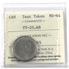 Image 1 : Test Token TT-25.6B, 25-cent 1965 ICCS Certified MS-64! A scarce token, originally produced by the R