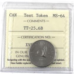 Test Token 1965 25-cent CH# TT-25.6B ICCS Certified MS-64. Struck in Nickel with reeded edge, RARE T