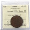 Image 1 : Token P.E.I Ship Colonies & Commerce, BR# 997. Lees 31 ICCS Certified MS-60