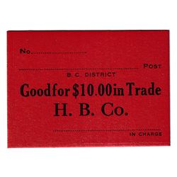 Hudson's Bay Company Generic Note for $10.00 in Trade. No Date. Red Cardboard with Black Printing. 6