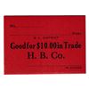Image 1 : Hudson's Bay Company Generic Note for $10.00 in Trade. No Date. Red Cardboard with Black Printing. 6