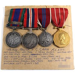 Named EIIR Canadian Forces Decoration Medal, Voluntary WWII Medal, 1939-1945 War Medal & 1953 Queen