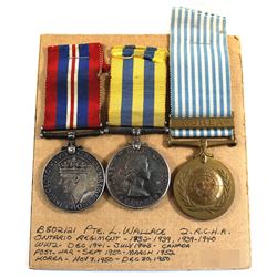 Named Korea Elizabeth II Silver Medal, Named Korea United Nations Medal & 1939-1945 War Medal. B-802