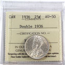 25-cent 1936 'Doubled 1936' ICCS Certified AU-50. RARE error