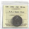 Image 1 : 25-cent 1992 New Brunswick, Upset Dies ICCS Certified MS-64 (Rotated a full 180 degrees)