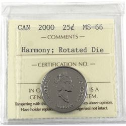 25-cent 2000 Harmony ICCS Certified MS-66, Rotated 315 Degree. Very tough to find in this grade.