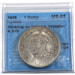Silver $1 1935 Doubling on 'Indian', 'Voyageur', & 'XXV' CCCS Certified MS-65.