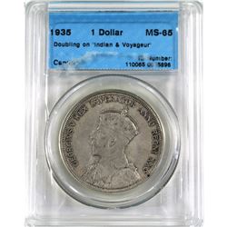 Silver $1 1935 'Doubling on Indian's and Voyageur', CCCS Certified MS-65. Lightly toned with soft ro