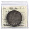 Image 1 : Silver $1 1936 J.O.P, Type 2 ICCS Certified EF-45.