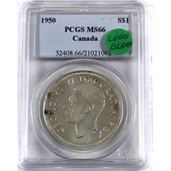 Silver $1 1950 'Logs' on Island PCGS Certified MS-66. Variety not noted on PCGS holder.