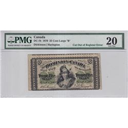 DC-1b 1870 Dominion Of Canada 25-cent, Series B, Dickinson-Harington, PMG Certified VF-20 *Error cut