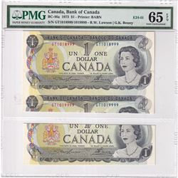 BC-46a 1973 Bank of Canada $1, Lawson-Bouey Folding and Cutting Error E24-iii, PMG Certified GUNC-65