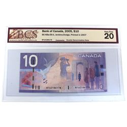 BC-68a-E6-ii 2005 Bank of Canada 'Double Denomination Error' $10, Jenkins-Dodge S/N: BTU2186178, BCS